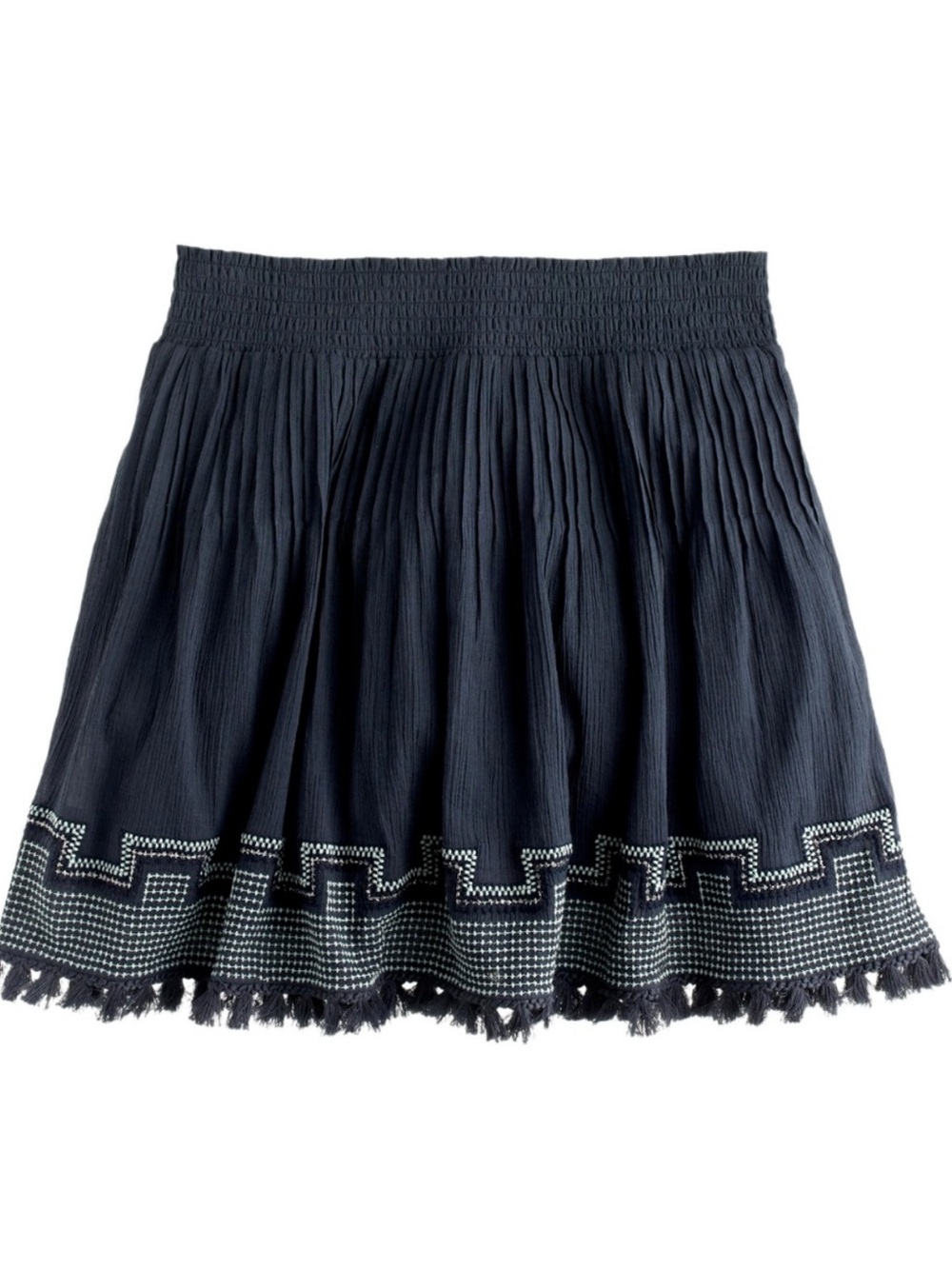 J. Crew Embroidered Tassel Gauze  Pintucked Smocked Waist Skirt Boho Festival